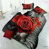 Bedding Sets Home Decor 4 Pieces Oversized Luxury 3D Rose Set Red Sheet Cover Duvet Wedding Pillow Case