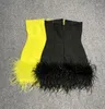 Casual Dresses Sexy Women Feather Design Yellow Dress Strapless Sleeveless Bodycon Backless Mini Celebrity Cocktail Evening Party Vestido
