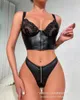 Bras Sets 2024 Spring Summer Women's Clothing Zipper Black Sexy Bodybuilding Underwear Split Suit