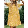 Casual Dresses 2024 Summer Short Sleeved Round Neck Sundress Floral Printed Ruffle Hem Flowy Mini Dress Loose Woman Party Night
