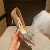 Chaussures habillées mariage 2024 Femme coréenne Bowtie Bridesmaid Bouche peu profonde Talon mince Crystal Fashion High Talons