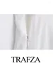 Casual Dresses TRAFZA Summer Long Woman Trendy White Sling Sleeveless Backless Lace-Up Decoration Zipper Female Beach Style Dress