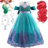 Robes de fille Girl Princess Costume sirène pour cosplay Cosplay Children Birthday Party Sirène princesse robe 2024 Carnaval Halloween Kids Costumes L240402