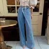 Kadınlar Kot Düzensiz Düğme Yüksek Bel Düz Pantalonlar Mujer Kadın Geniş Gecikme Denim Pantolon Ropa Spring Womens Giyim