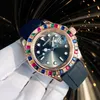 AAA Watch Mens Automatic Watch New Rainbow Diamond Watch 40mm Blue Dial Sapphire Waterproof Luminous Rose Gold rostfritt stålklocka Fashionabla Sporty Watch