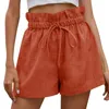 Pantalon court short féminin avec cordon de cordon haute couleur de couleur double poches larges de jambe large femme décontractée