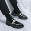 Casual schoenen Fashion Golden Black Men's Leather Loafer Club Bar Jurk Slip-on Dancing Summer Comfortabel ademend 38-46