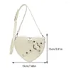 Bag Women Heart Shape Sling PU Leather Small Rivet Solid Color Adjustable Strap Girls Dating