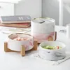 Schalen Nordic Keramic Marmor Salat Schüssel mit Bambusschelffrüchte Dessert Nudel Behälter Reis Pasta Tischgeschirr Geschirr