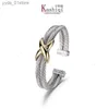 Charm Bracelets 18K Gold Fashion Hemp Bangle Platinum Double Trend Twisted Plated Color Wire x Cross Women Ring Opening Jewelry L46