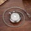 Cep Saatleri Benzersiz Siyah Gümüş Cep Mekanik El Sergileme Fob Düzgün Kılıf Roman Namaraları Dial Retro Saat Zinciri Sergilalar L240402