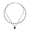 Chaines 2024 Fashion Luxury Black Crystal Glass Perle Collier Chain de cou pour femmes Fleur Flowriat Lock Collar Cadeaux