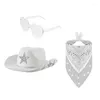 베레모 3pcs 성인 심장 선글라스 kerchiefs 카우보이 모자 세트 캠핑을위한 다이아몬드 스타와 함께 일광 욕실