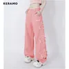 Damesjeans Vintage Sweet Stars Tassels High Taille Street Roze rechte broek mode Vrouwen Wijd been baggy y2k denim broeker