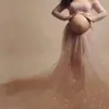 Vestido de maternidad de malla elegante para pografía con diseño de encaje de manga larga Po Shoot Y240326