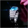 Eheringe Geometrische blaue kubische Zirkonfinger für Frauen Männer Mode Schmuck Sier -Farb Statement Ring Frauen Anelwedding Drop Deli Dhou3
