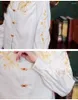 Women's T Shirts 2024 Sping Fall Women broderi Stand Collar Vintage White Top Shirt Woman Jacquard Flower Tops