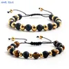 Strand MHS.Sun à la main en acier inoxydable 6 mm Gold Black Colors Bracelet Natural Tiger Eye Stone Adjustable Men Daily Bijoux