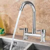 Waschbecken Wasserhähne moderne Doppelhebel-Chromküche und kaltes Mischhahn 2-Loch-Deck-Waschbecken Becken