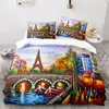 Sängkläder sätter Eiffeltornets täcke täcker romantiska Paris CityScape Quilt Polyester Oil Målning Abstrakt konst Set King for Teen Girl