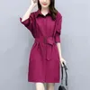 Women's Blouses Stylish Sashes All-match Midi Shirt Clothing Turn-down Collar Spring Autumn Commute Single-breasted Solid Color Blouse