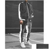 Herrspårar Mens Tracksuit Sweatsuit Sweatsuit Jogging Suits Velor Standing Collar Color Black 2 Piece Set Drop Delivery Clothin Dhdzh