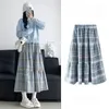 Голубая юбка для торта женская осень и зима высокая талия Kawaii Fashion Aline Японская ретро -ретро -клетчатка средней длины 240323