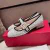 Designer Ballett Flats Luxus Damen Kleidungsschuhe Bogendekoration Mary Jane Schuh Mode Tanzschuh Kristallausschnitten Strass -Laibers