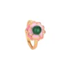 Anelli a grappolo in stile cinese ad anello di rame oro in oro oro verde giada smalto rosa smalto artigianato gioielli regolabili per le donne