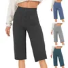 Pantalones de mujer pantalones cortos de pierna recta decoración de botones de cintura alta recortados múltiples bolsillos estacionados pantalones de trabajo casual