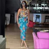 Sukienki swobodne letnie moda seksowna sukienka bodycon eleganckie damskie ubrania nadruk halter koronkowy plecak bez midi vestido