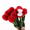 Present Wrap Valentine's Day Rose Head med gren Ring Box Utsökta örhängen Plush Tyg Flocking High End