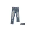 Herren Jeans Herren Blue Le Tinte Wäsche zerstörte ausgestellte Jean Hosen Hip Hop Iti Ripped Denim für Männer Streetwear Vintage Wide Drop liefern Dh7f2