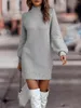 Casual Dresses 2024 Autumn/Winter High Neck Sweater Women's Fashion Long Sleeved Knitted Dress Clothing