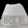 Basker handgjorda bröllopsfest brud cowgirl hatt bred brim brud för rhinestone western skinkande vita fedora solskydd