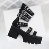 Kleiderschuhe Punkstil Rivet Lolita Cos Harajuku Roman Sandalen Frauen Sommer High Heels wasserdichte Plattform schwarzer gotischer Schuh