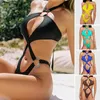 Women's Swimwear Halter Neck Bikini Stylish High Cut One-piece Swimsuit With Hollow Out Detail Sexy Backless For Summer Women