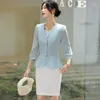 Frauenanzüge Frauen 2 Stück Set 2024 Fashion Lantern Ärmeljacke weiß blaues Kleid Anzug Büro Damen Business Blazer Rock