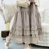 Saias Mori Girl Autumn Lace Woman Cottagecore estilo elástico linho de algodão solto lolita saia midi casual midi casual