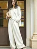 Calças de duas peças de duas peças, estilo profissional terno profissional moda feminina elegante colete branco solto colete largo perna larga cenas graciosas de três peças