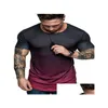 Herren T-Shirts Herren T-Shirts Gradient Kurzarm T-Shirt Mode runde Nacken Tee Retro Loose High Street Casual Drop Lieferung Dhbej