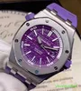 AP Brand PolsWatch Royal Oak Offshore Series 15710st Limited Edition Purple Back Transparant Mens Fashion Leisure Business Sports Mechanical Diving Watch