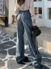 Frauen Jeans getäfelte Frauen hohe taillierte in voller Länge in voller Länge mit hohen Beinhosen Taschen Designer Streetwear Vintage gewaschene Hose