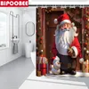 Duschvorhänge Frohe Weihnachten Badezimmer Set Santa Claus Snowman Geschenkmuster Nicht-Schlupfmatten Toilettendeckel Deckung Bad Teppich Teppich