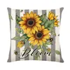 Sunflower Pillow Cover Linen Print Summer Bee Cushion Case Living Room Sofa Cushion Cover