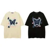 Oversized T-Shirt Embroidery Butterfly Patch Tshirt Streetwear 2024 Hip Hop Loose Short Sleeve Shirts Men Cotton Tops