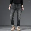 Men's Jeans Black Grey Men Slim Fit Stretch Top Quanlity Trousers Streetwear Male Denim Pants Scratched Stiped 2024 Trendy