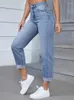 Jeans pour femmes Denimcolab Slim Denim 2024 Fashion High Taile Curled Pantal