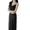 MZOMXO Acetic Acid Texture Satin Swinging Neck Strap Dress for Womens 2024 Summer New Sleeveless Amazing Long Dress