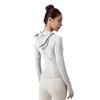 LL Women Yoga Jacket Body-Huging-Yoga-Anzug mit Kapuzenkapitalanzug hoher elastischer, schnell trocknender schlanker Strickjacken mit Ärmeln Yoga Mantel